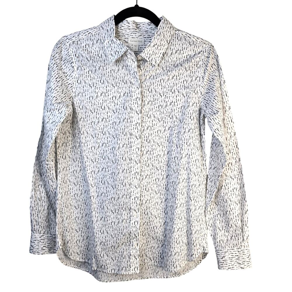 Garnet Hill Shirt Women's 0 Essential Organic Cotton Gray White Minimalist Prep